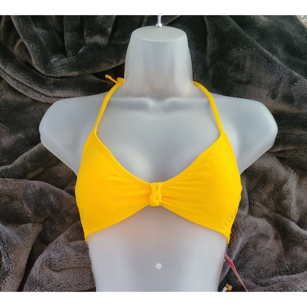 Yellow Halter Top Knot Criss Cross Tie Back Bikini  (Top Only)  Sz M (4-6)